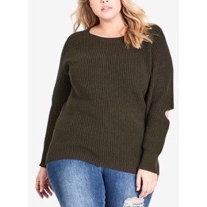 City Chic Shaker Knit Open Elbow Sweater.